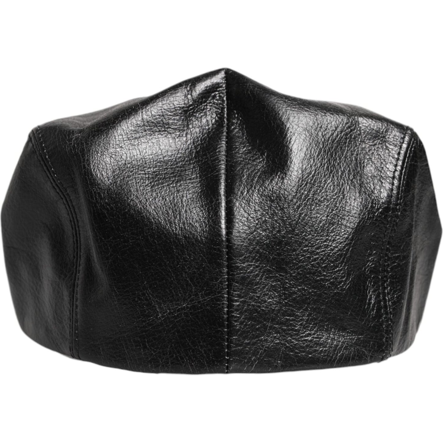 Dolce & Gabbana black calfskin newsboy cap, men's cabbie hat with logo details. 100% authentic, made in Italy.