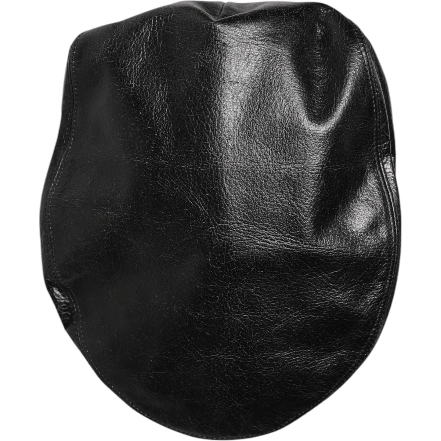 Dolce & Gabbana men's black calfskin leather newsboy cap with logo, made in Italy. Elegant and stylish cabbie hat.