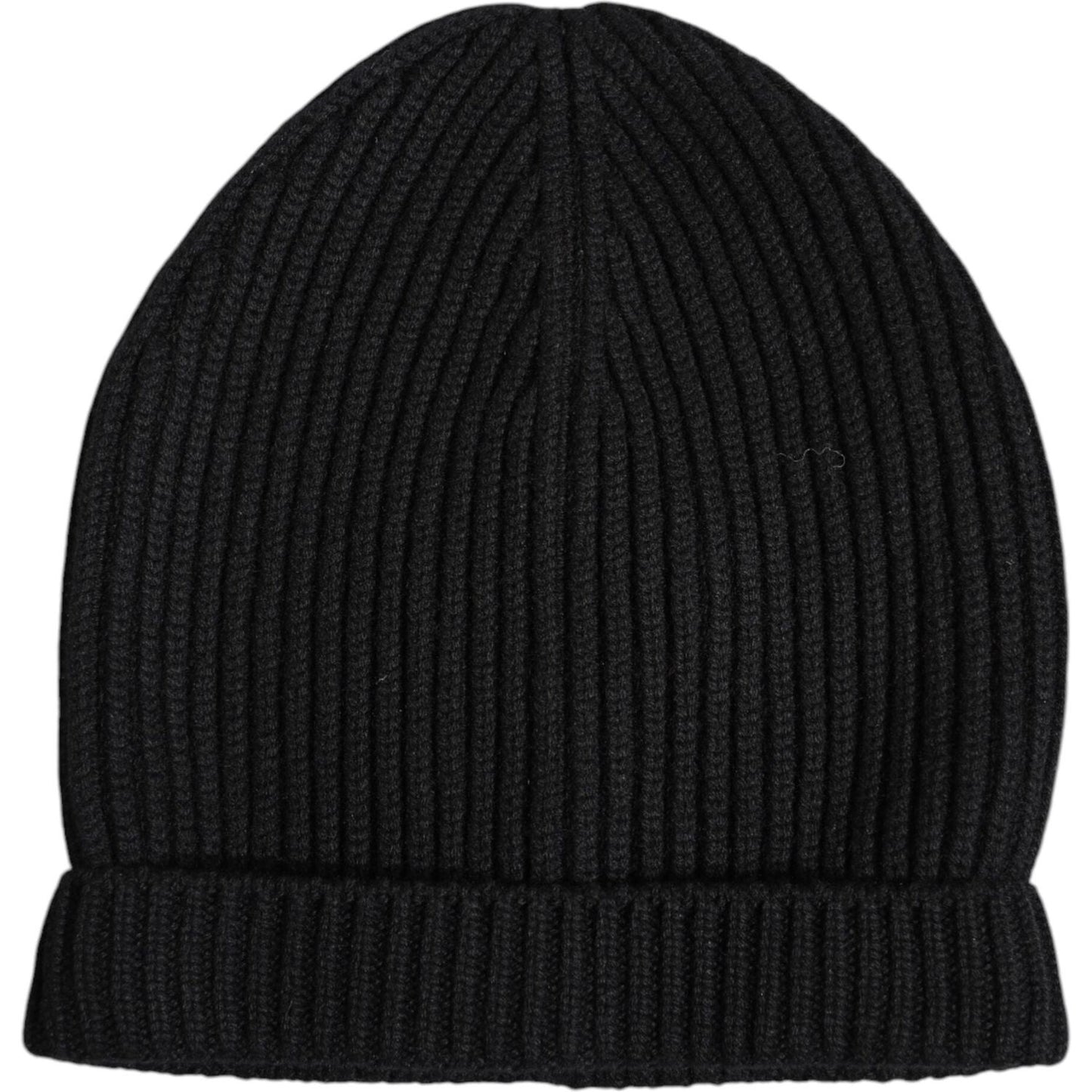 Dolce & Gabbana black cashmere knitted winter beanie hat for men, featuring a ribbed design. Made in Italy, 100% authentic.