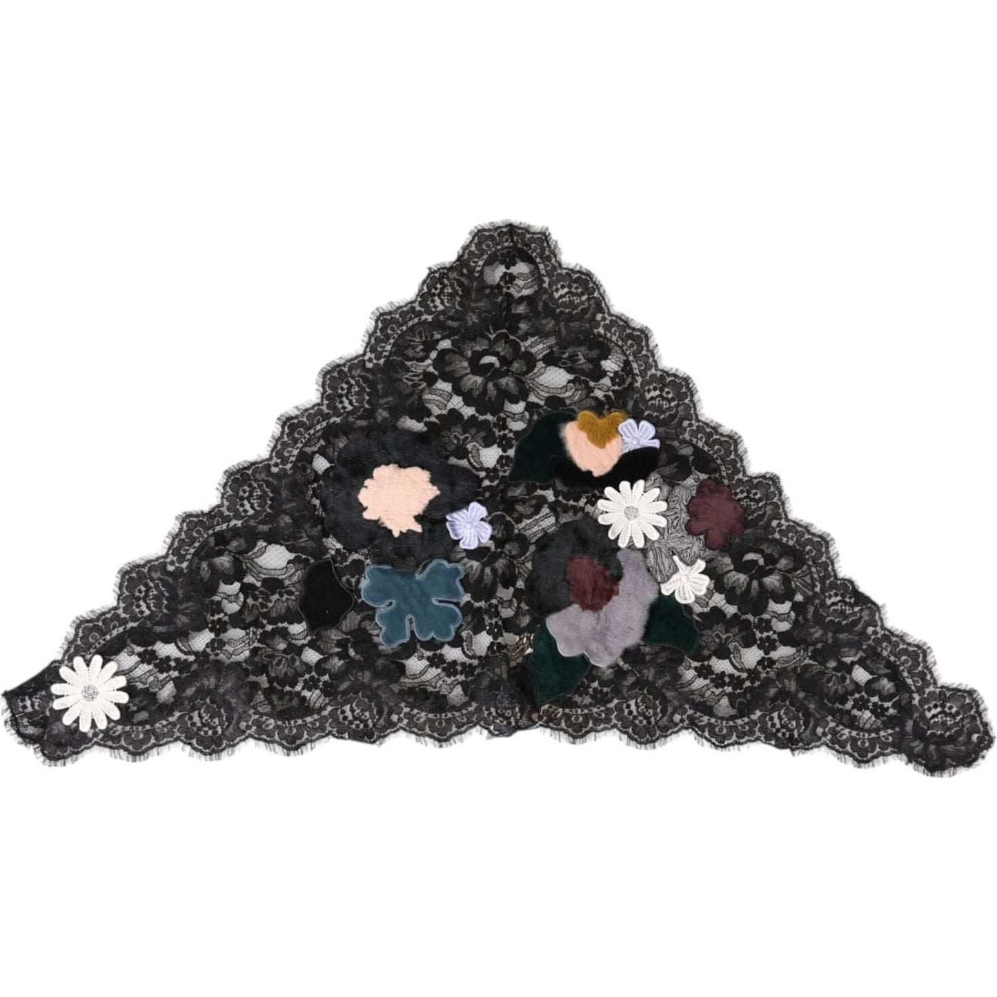Dolce & Gabbana black lace floral applique cotton veil hat with logo details, featuring intricate floral design. Made in Italy.