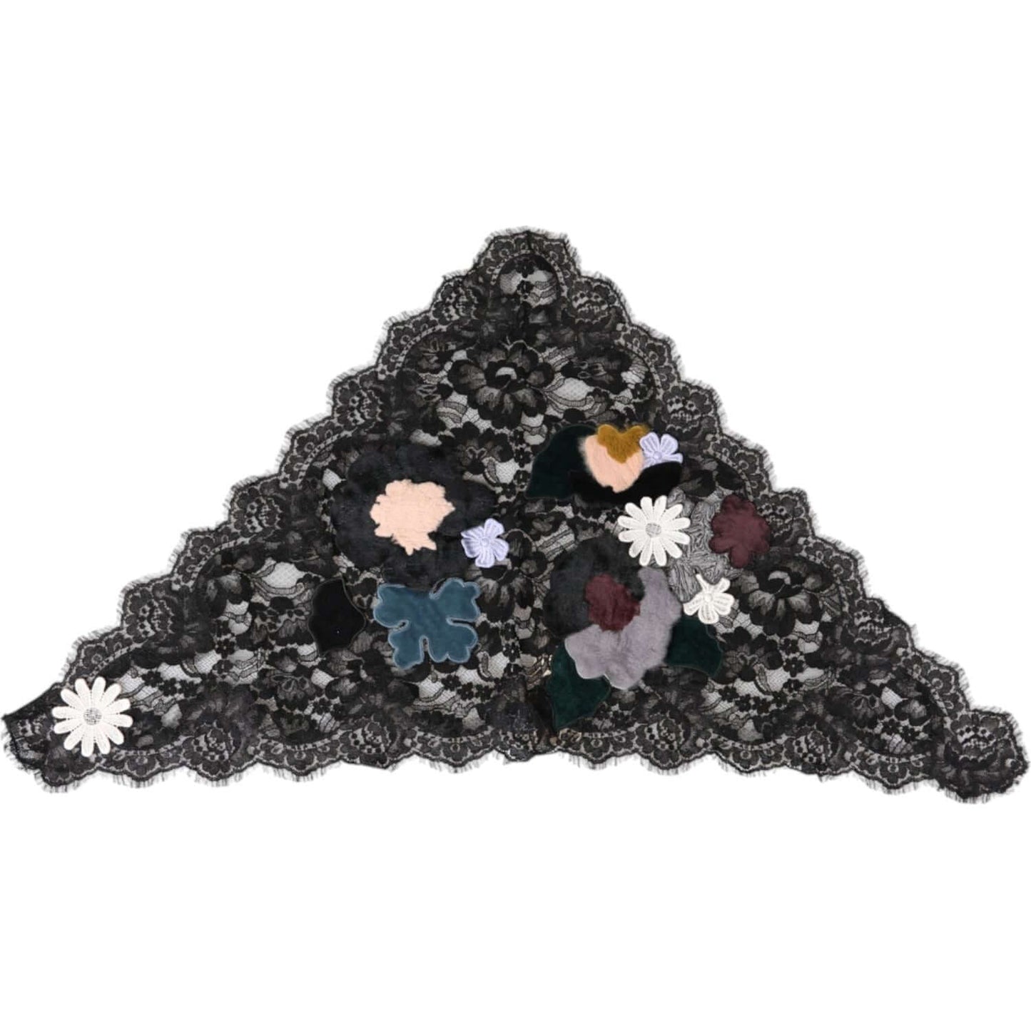 Dolce & Gabbana black lace floral applique veil hat, crafted in cotton and nylon, featuring intricate designs and logo details, made in Italy.