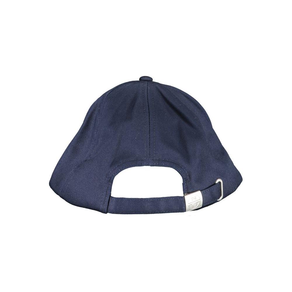 Back view of North Sails blue cotton men's cap with adjustable strap and logo, showcasing craftsmanship and style.