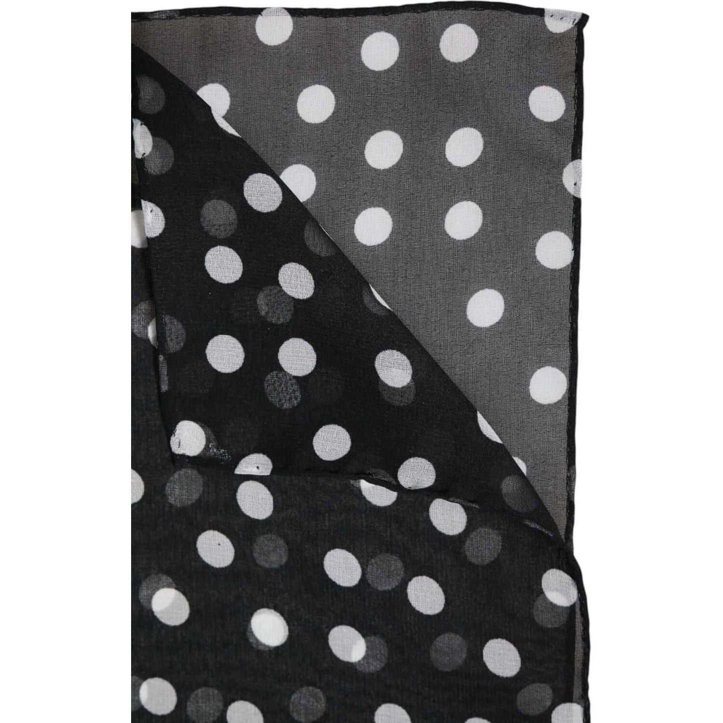 Dolce & Gabbana black polka dot polyester wrap shawl scarf, white dots, luxury Italian fashion accessory, 120cm x 200cm, elegant design.