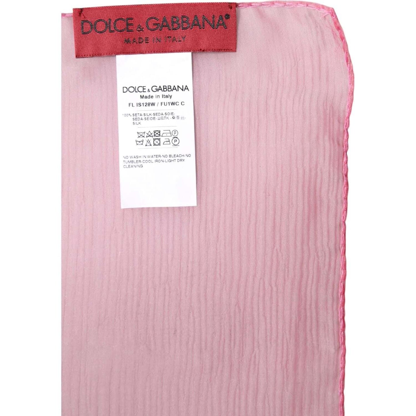 Dolce & Gabbana pink silk wrap shawl scarf with logo details, made in Italy. Lightweight and luxurious women's accessory.
