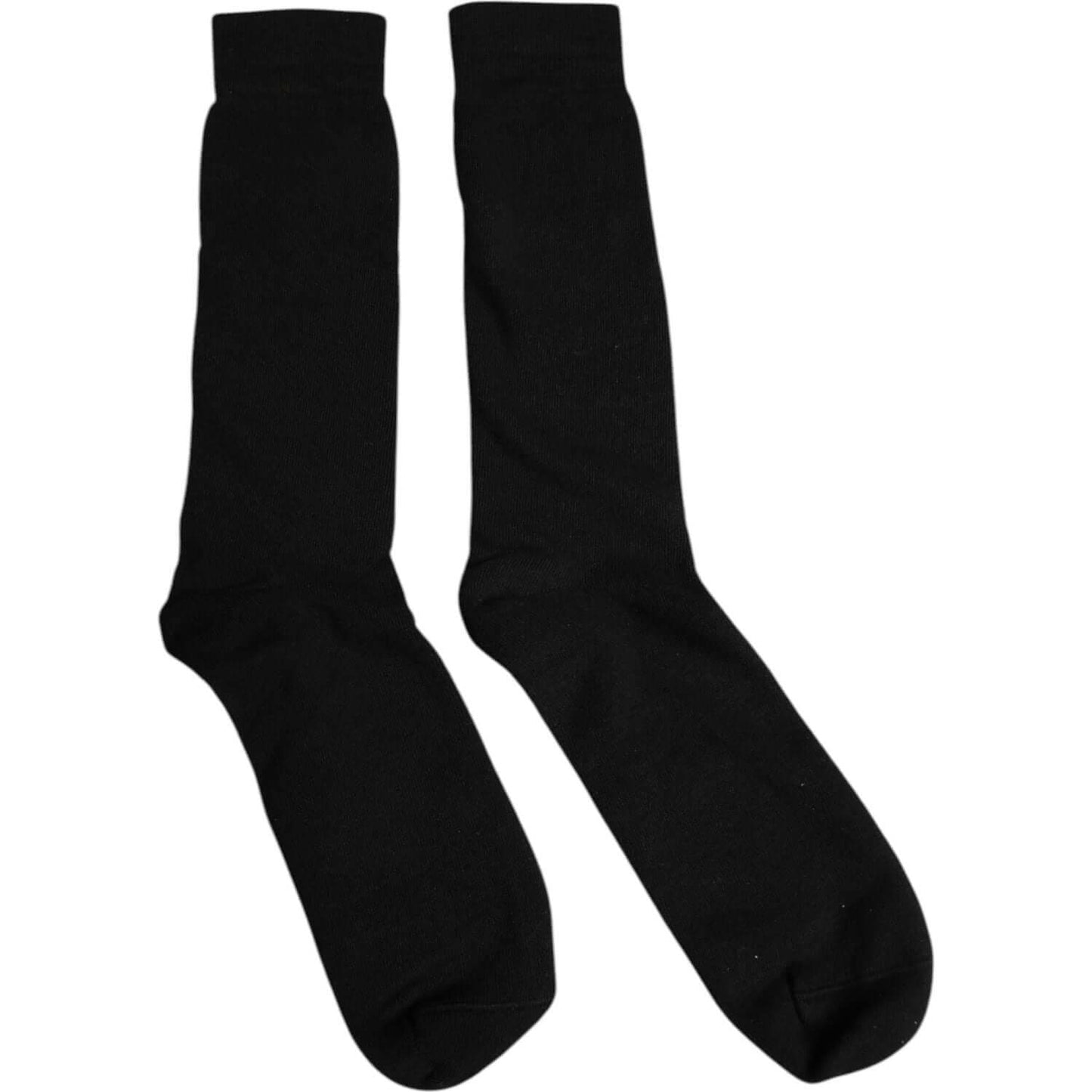 Dolce & Gabbana black cotton mid-calf men's socks with logo details, made in Italy. Stylish and comfortable for any occasion.