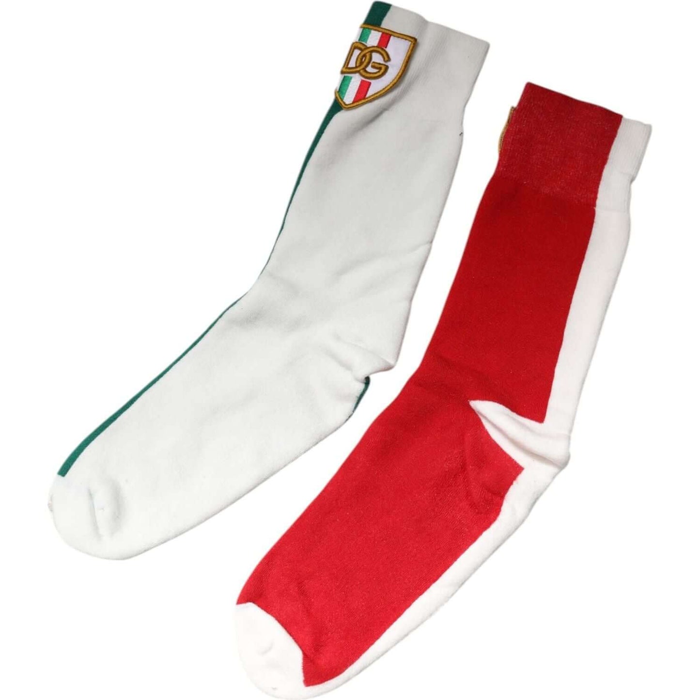 Dolce & Gabbana multicolor DG logo cotton mid calf socks for men, made in Italy with visible stains. Unique design and high-quality fabric.