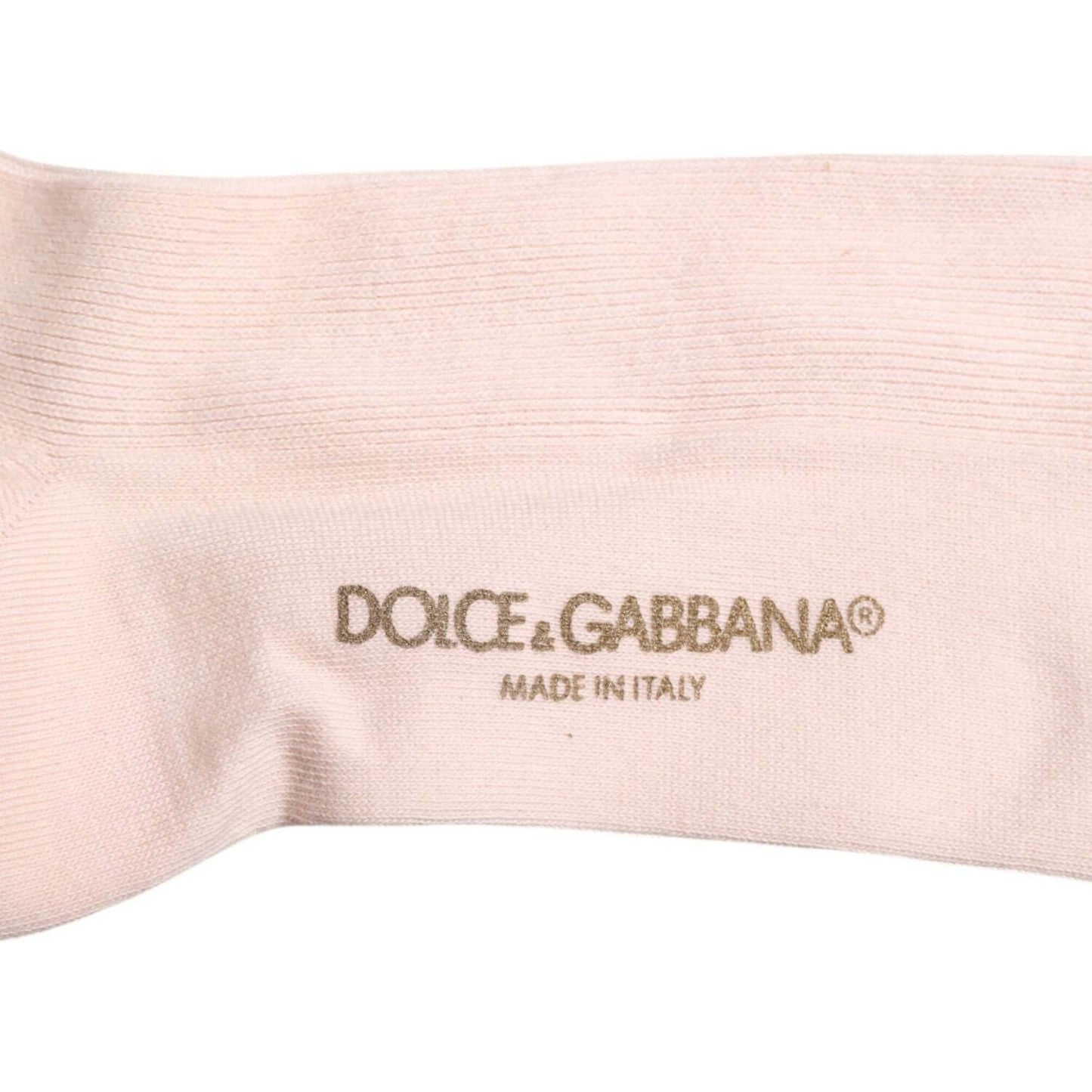 Dolce & Gabbana ivory cotton over calf socks with logo, made in Italy, featuring stretch fabric and luxury branding.