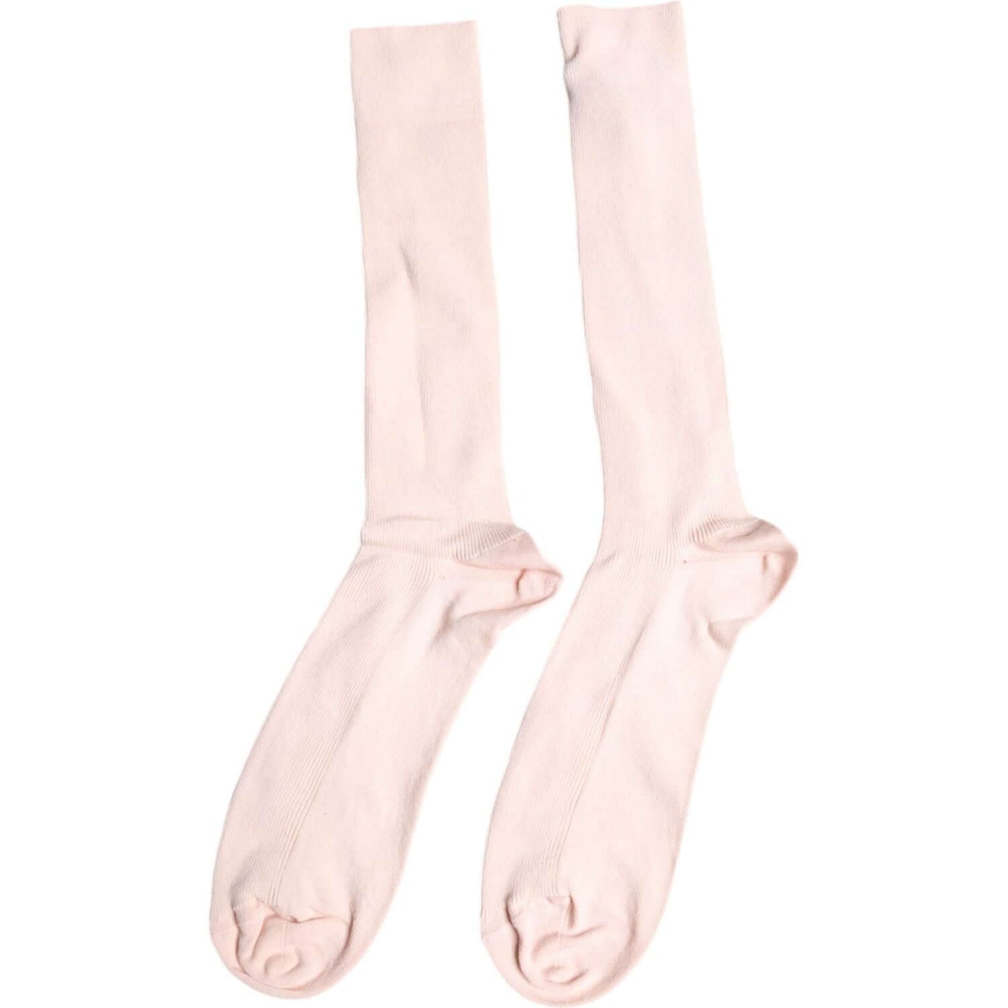Dolce & Gabbana ivory cotton stretch over calf socks with logo detail, made in Italy. Perfect for stylish comfort.