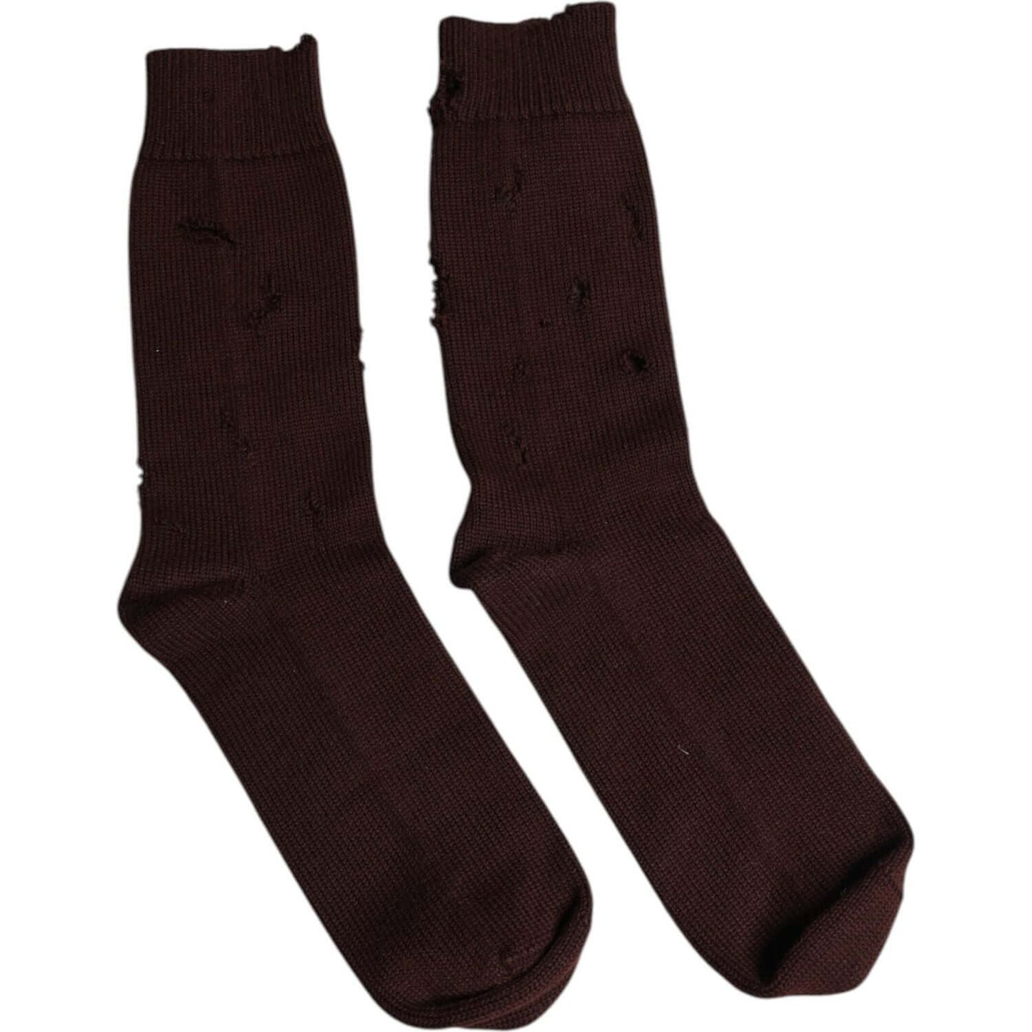 Dolce & Gabbana brown solid cotton stretch mid calf socks, unisex, made in Italy, showing logo details.