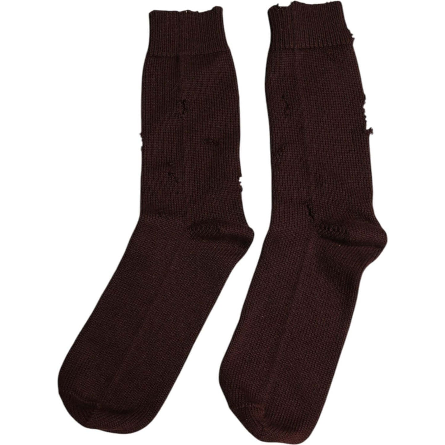 Dolce & Gabbana brown solid cotton stretch mid calf socks, unisex, made in Italy with logo details, luxurious design.