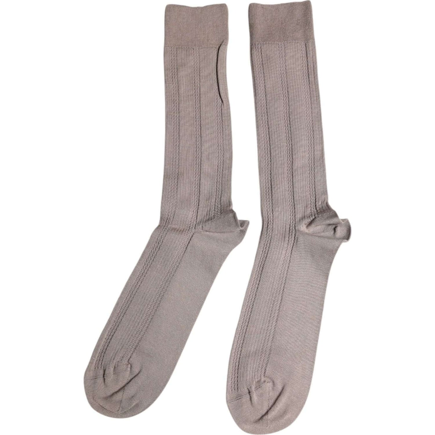 Dolce & Gabbana brown cotton stretch over calf socks with logo details, unisex design, made in Italy, luxury fashion accessory.