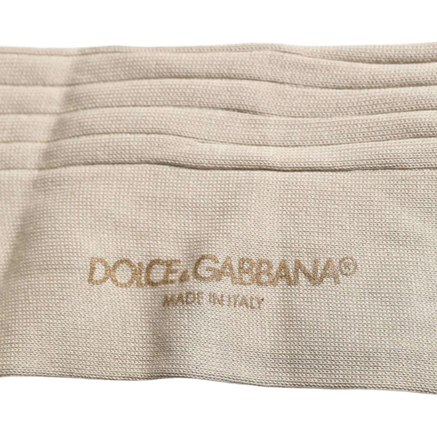 Dolce & Gabbana beige cotton stretch mid-calf socks with logo, unisex, luxury fashion accessory from Italy.