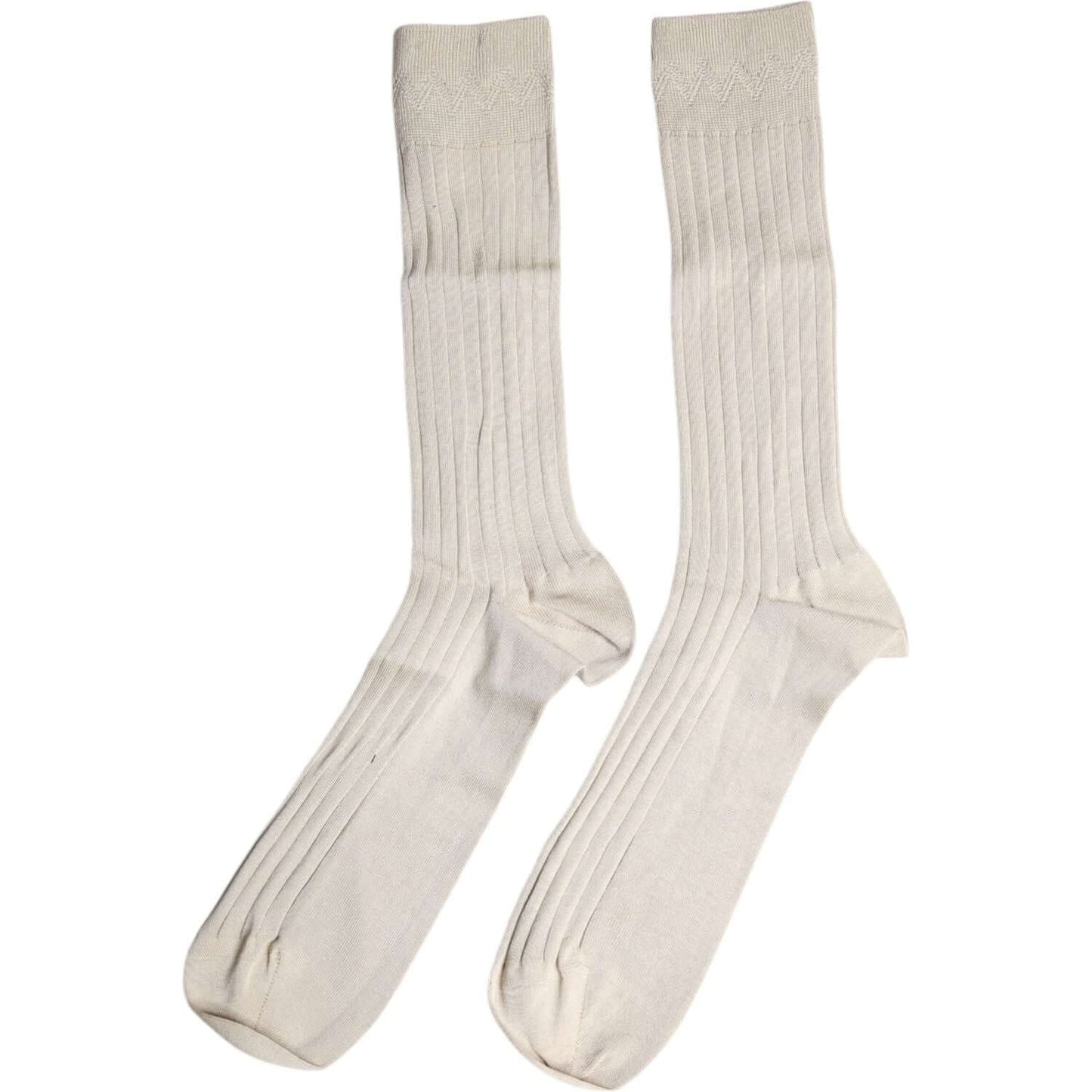 Dolce & Gabbana beige cotton stretch mid calf socks with logo, unisex design, made in Italy.