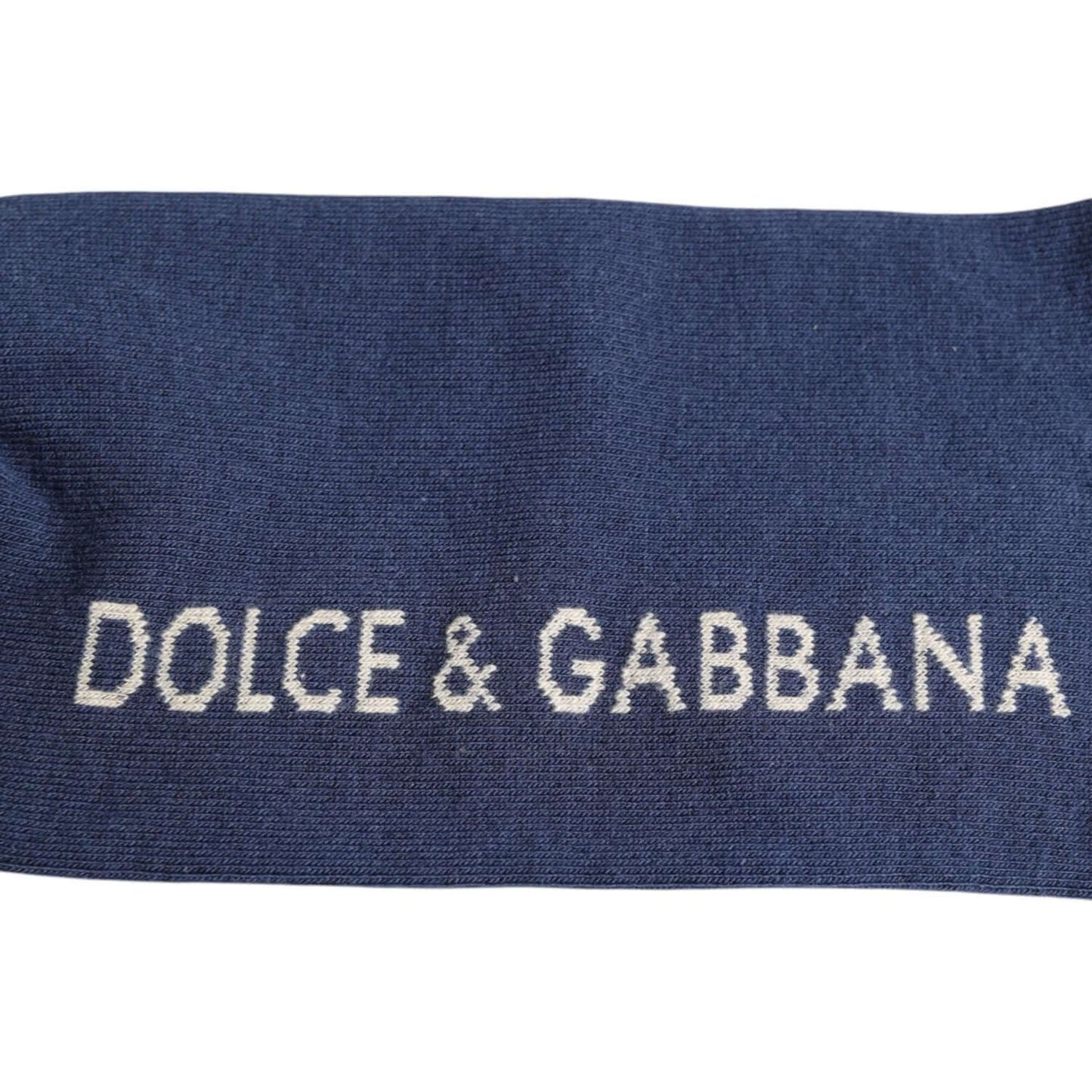 Dolce & Gabbana blue stretch mid calf socks with DG logo print on cotton blend fabric, unisex, made in Italy