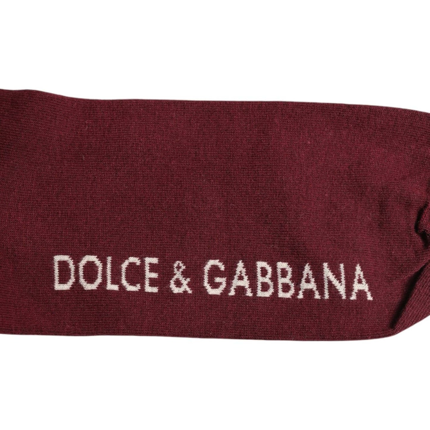 Dolce & Gabbana burgundy mid calf socks with logo print, unisex cotton blend, made in Italy