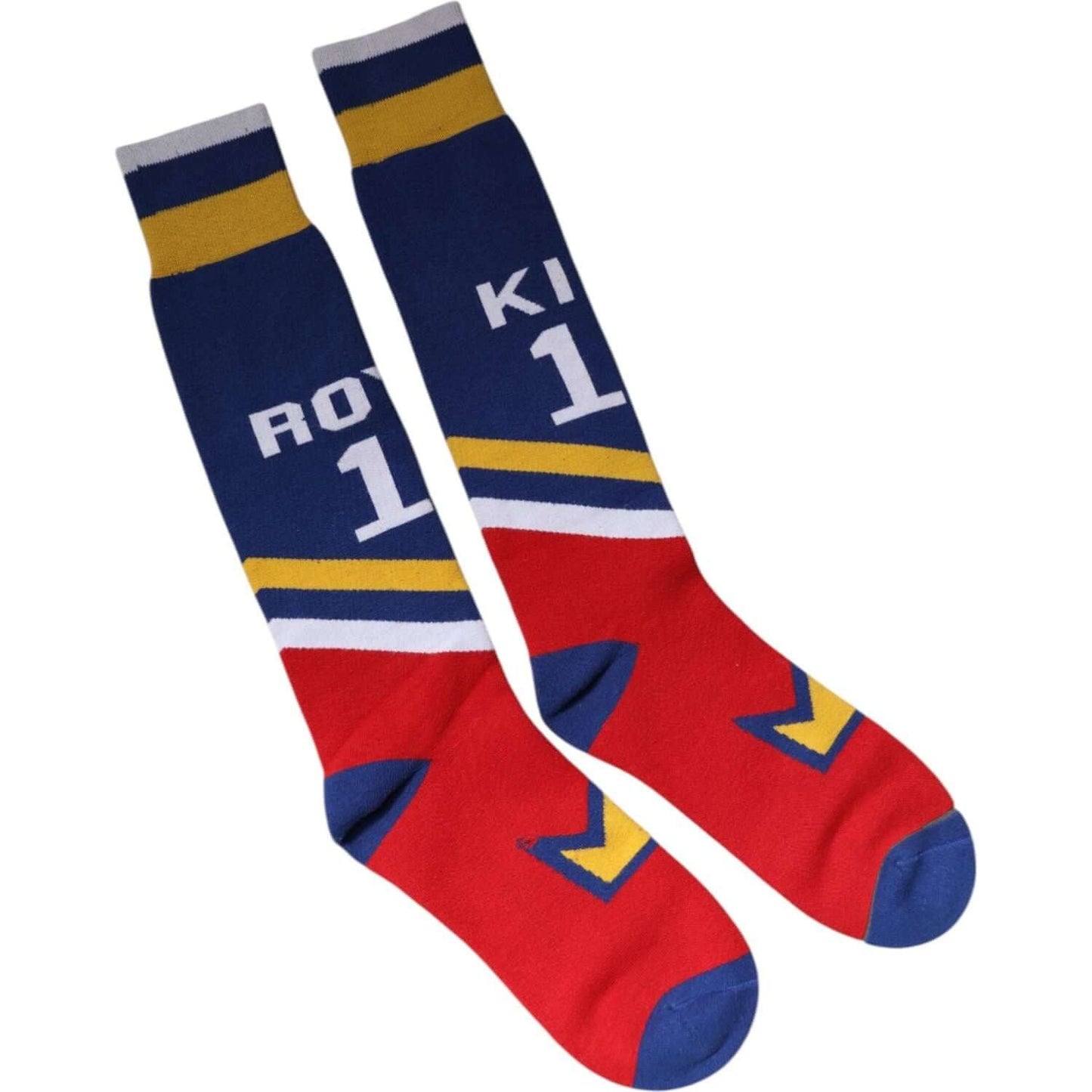 Dolce & Gabbana multicolor stretch over calf socks with logo details, made in Italy. Unisex design, cotton blend.