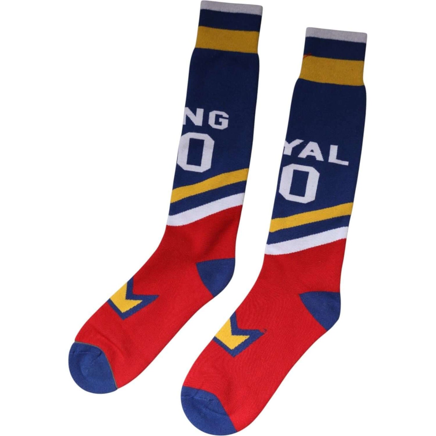 Dolce & Gabbana multicolor over calf socks, cotton-stretch, featuring logo details and vibrant design. Unisex. Made in Italy.