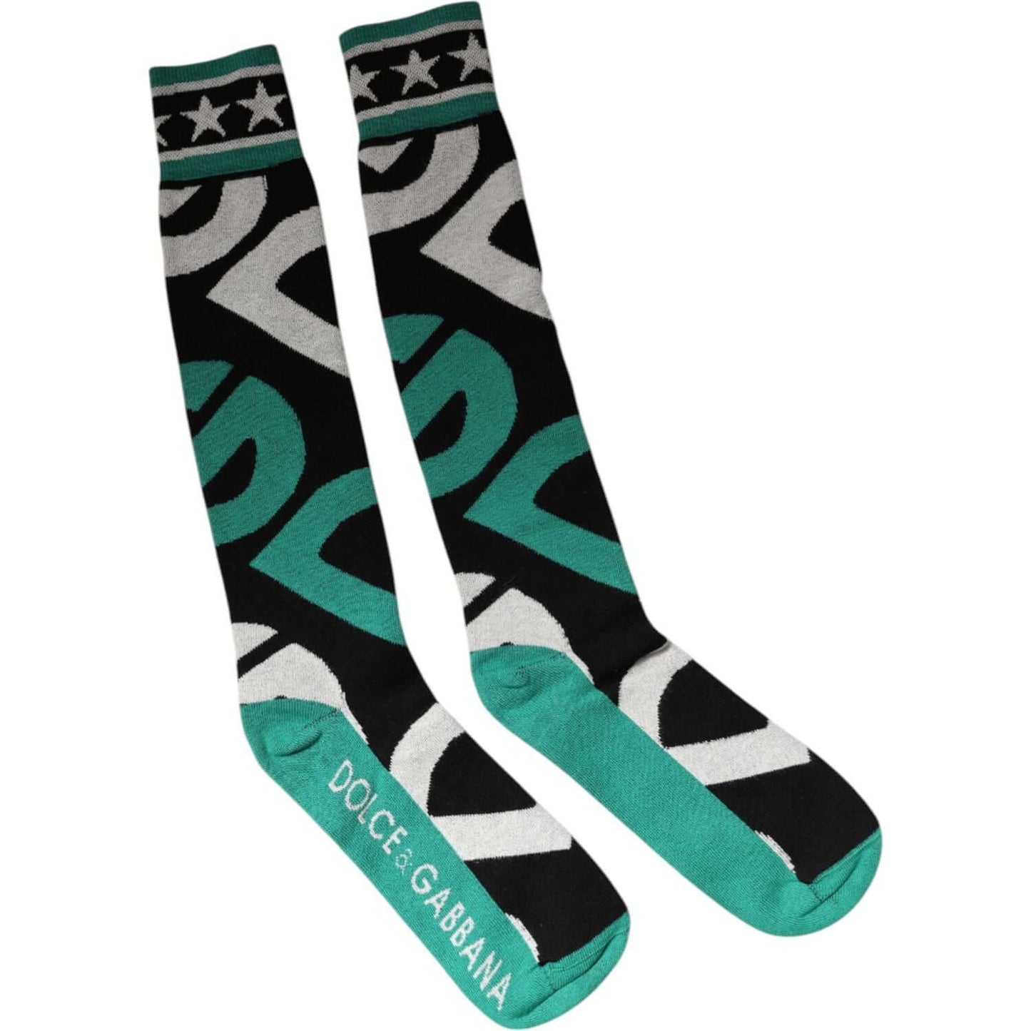 Dolce & Gabbana multicolor cotton stretch over calf socks featuring logo, made in Italy, unisex design, cotton, nylon, and spandex blend.