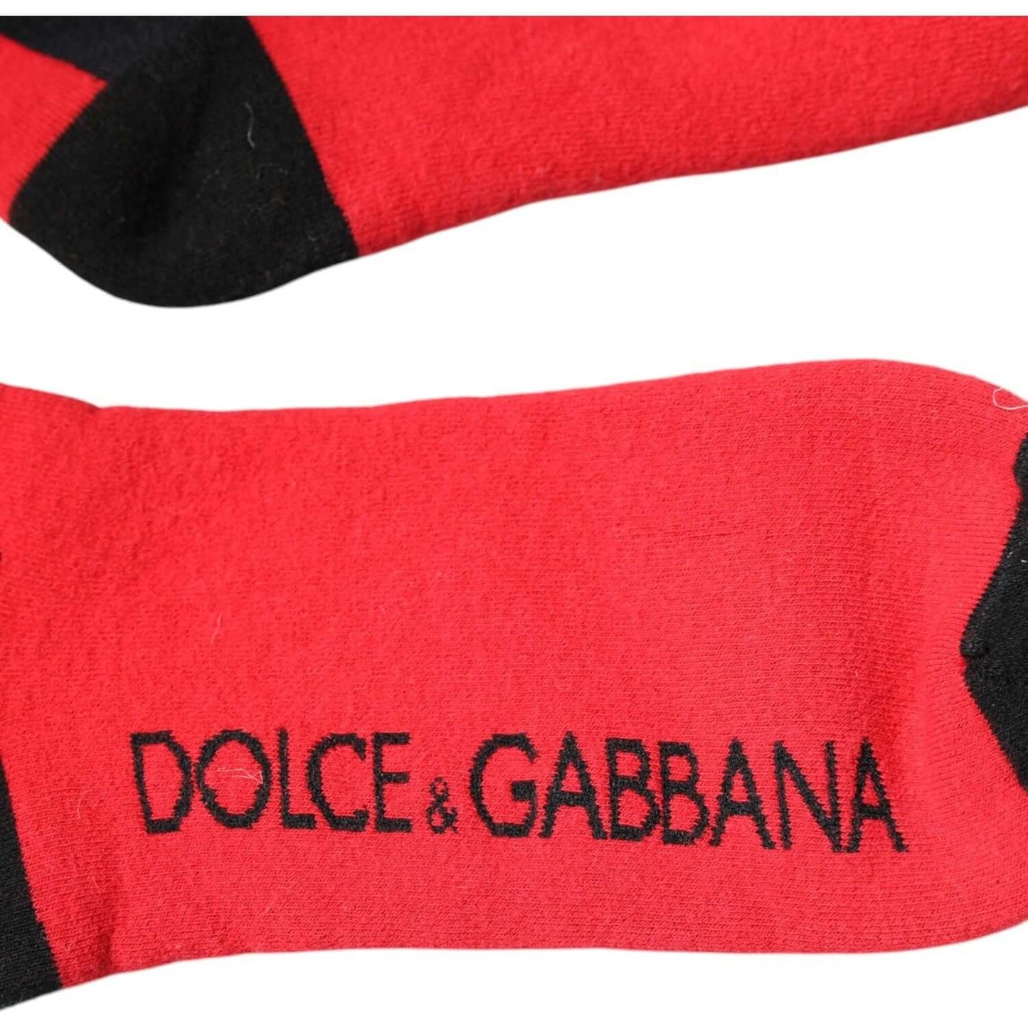 Dolce & Gabbana red cotton stretch over the calf socks with logo detail, featuring 73% cotton, 25% nylon, and 2% elastane. Made in Italy.