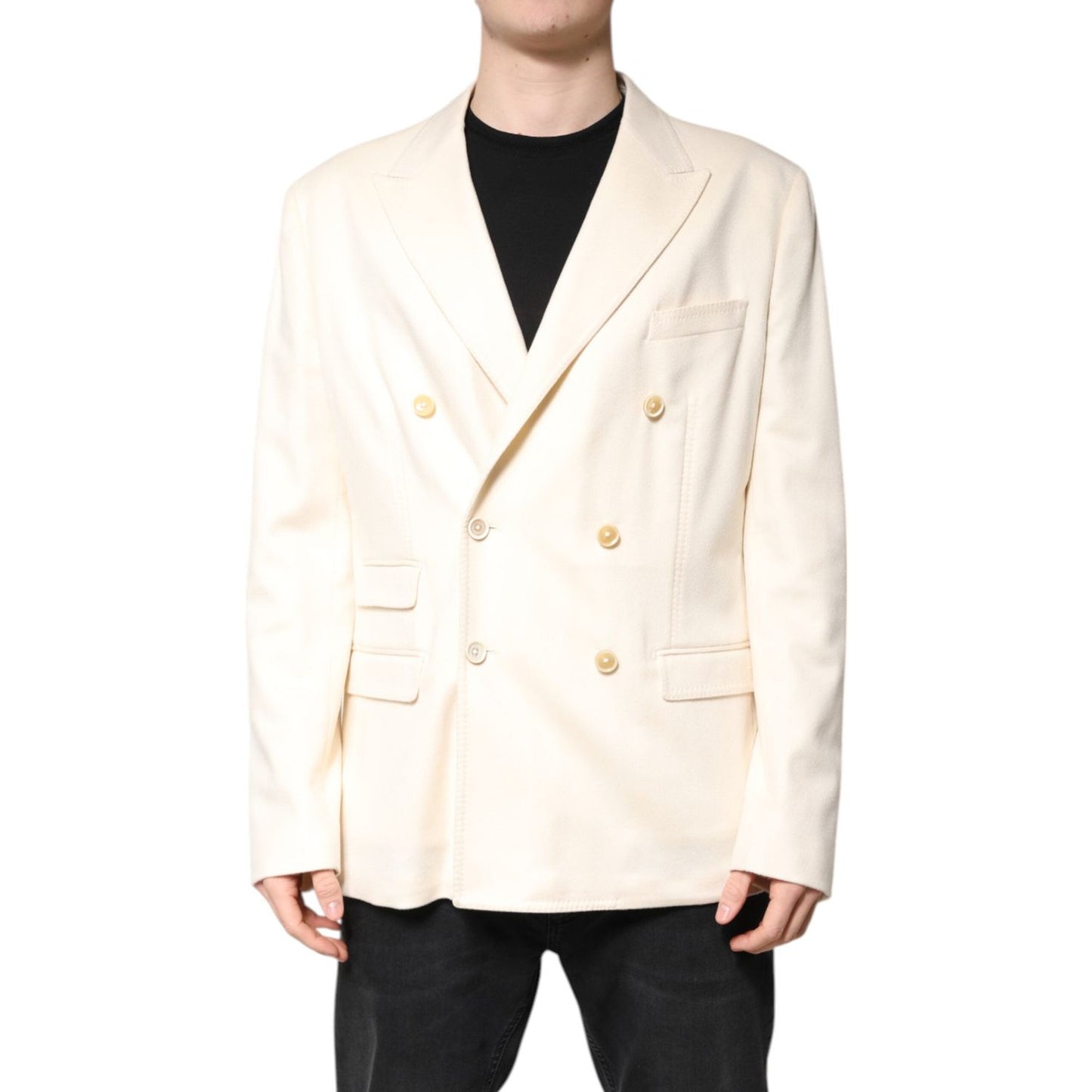 Dolce & Gabbana Beige Cashmere Double Breasted Coat Blazer JKT41399-56