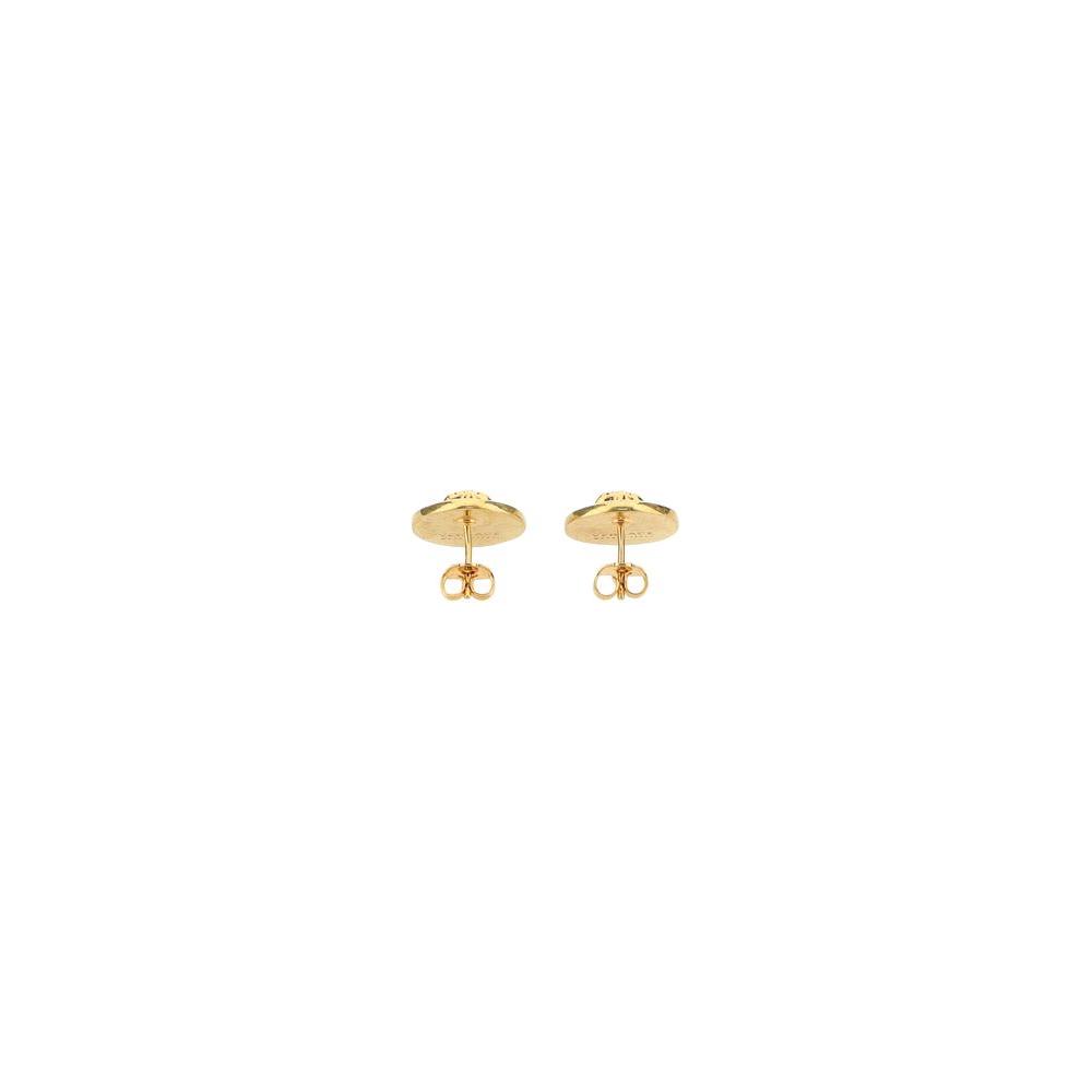 Versace gold-plated earrings with embossed Medusa head, stylish luxury accessory jewelry for women