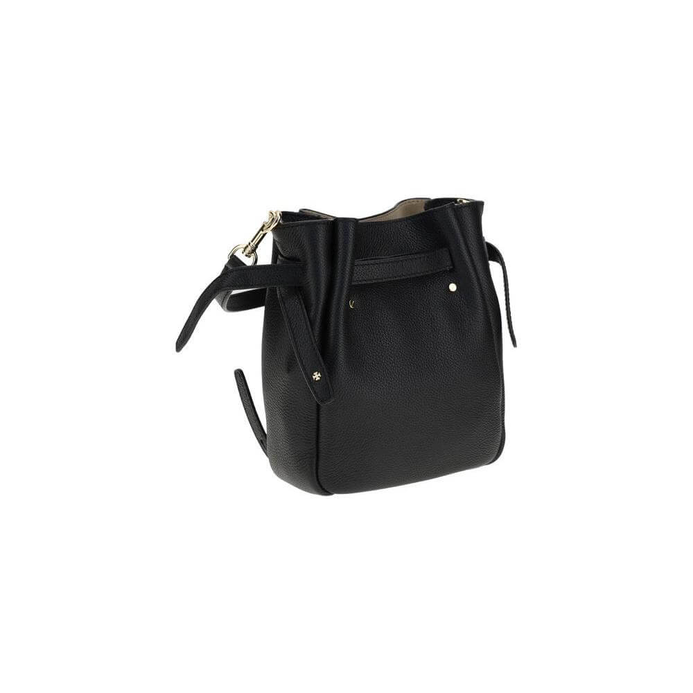 Tory Burch Romy Smartphone Shoulder Case in black grained leather with adjustable strap and sleek design.