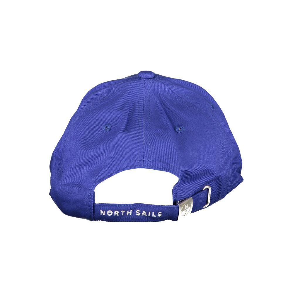 Back view of North Sails blue cotton hat with adjustable strap and embroidered logo.