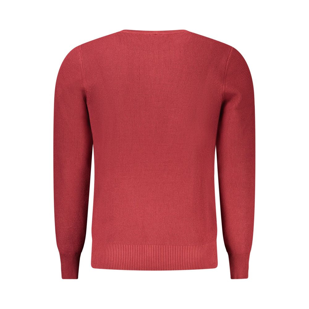 Rifle Red Viscose Men Sweater; bold and stylish long-sleeved crew neck design with contrasting details, perfect for fashion-forward individuals.