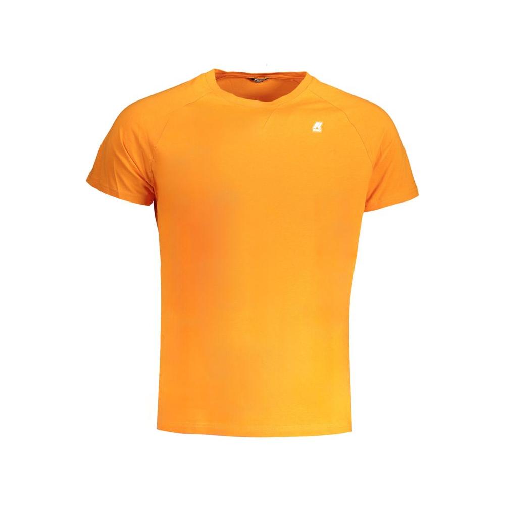 K-WAY orange cotton T-shirt featuring short sleeves, crew neck, logo and application, perfect for casual wear.