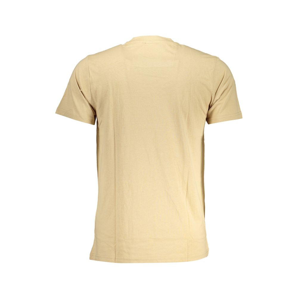 Back view of Cavalli Class beige cotton short-sleeved crew neck T-shirt with logo print
