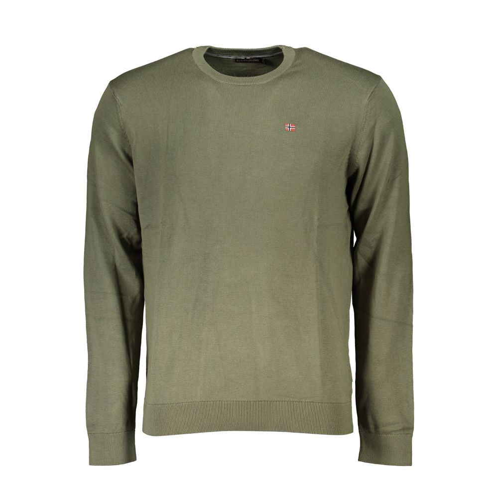 Napapijri green cotton men’s sweater with long sleeves, crewneck design, and signature embroidery, perfect for stylish trendsetters.
