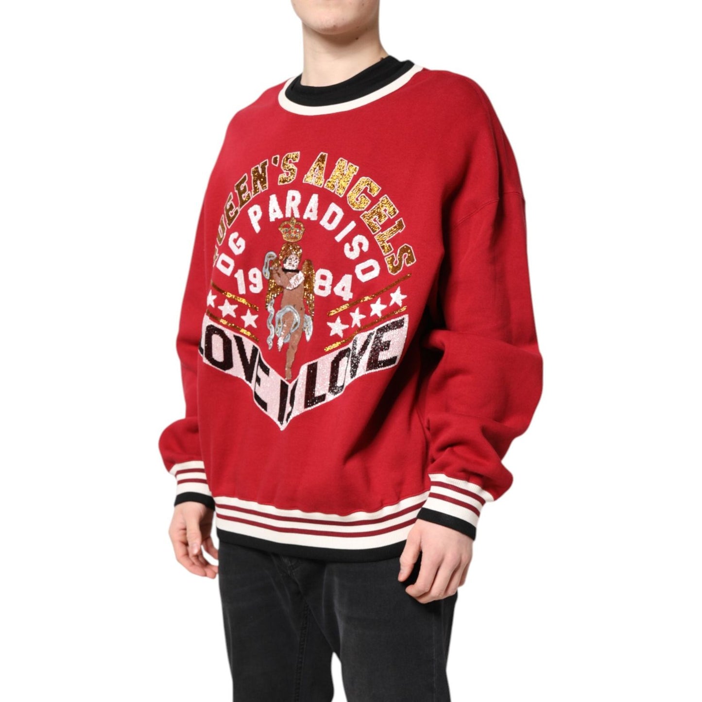 Dolce & Gabbana Red Sequin Knit Pullover Sweatshirt Sweater TSH90305-50