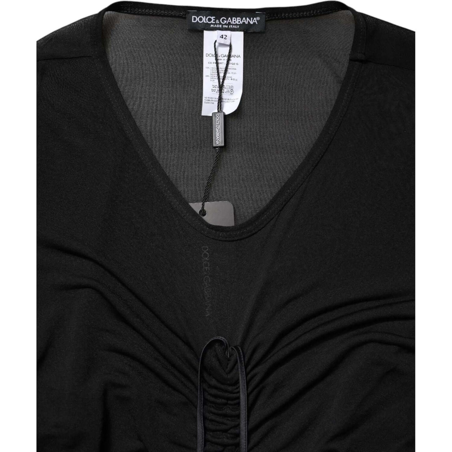 Dolce & Gabbana black bodycon dress with mesh trim and logo detail, made in Italy, featuring zipper closure and high craftsmanship.