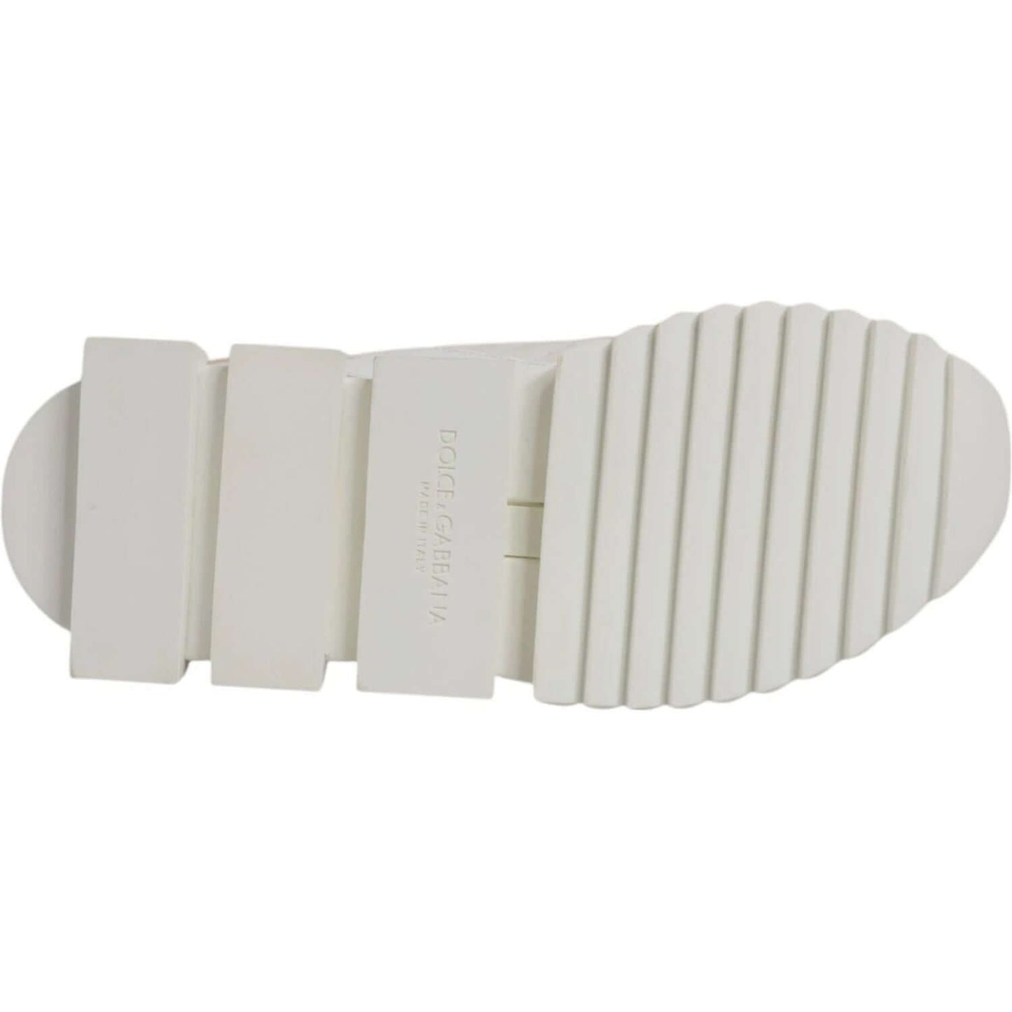 Bottom view of Dolce & Gabbana Sorrento sneakers showing white rubber cleated sole, ideal for trekking.