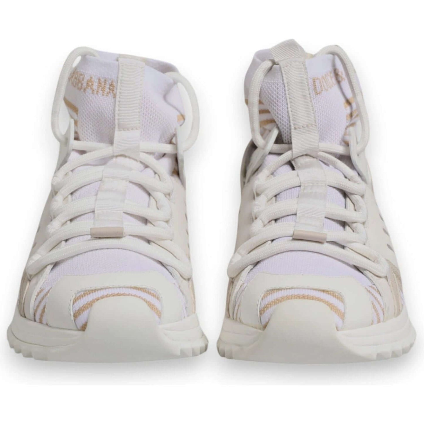 Dolce & Gabbana Sorrento white high top sneakers with logo and rubber sole.