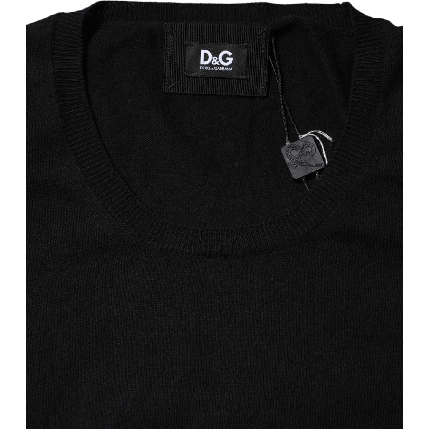 Dolce & Gabbana black cotton round neck short sleeve T-shirt with logo details, high craftsmanship, made in Italy.