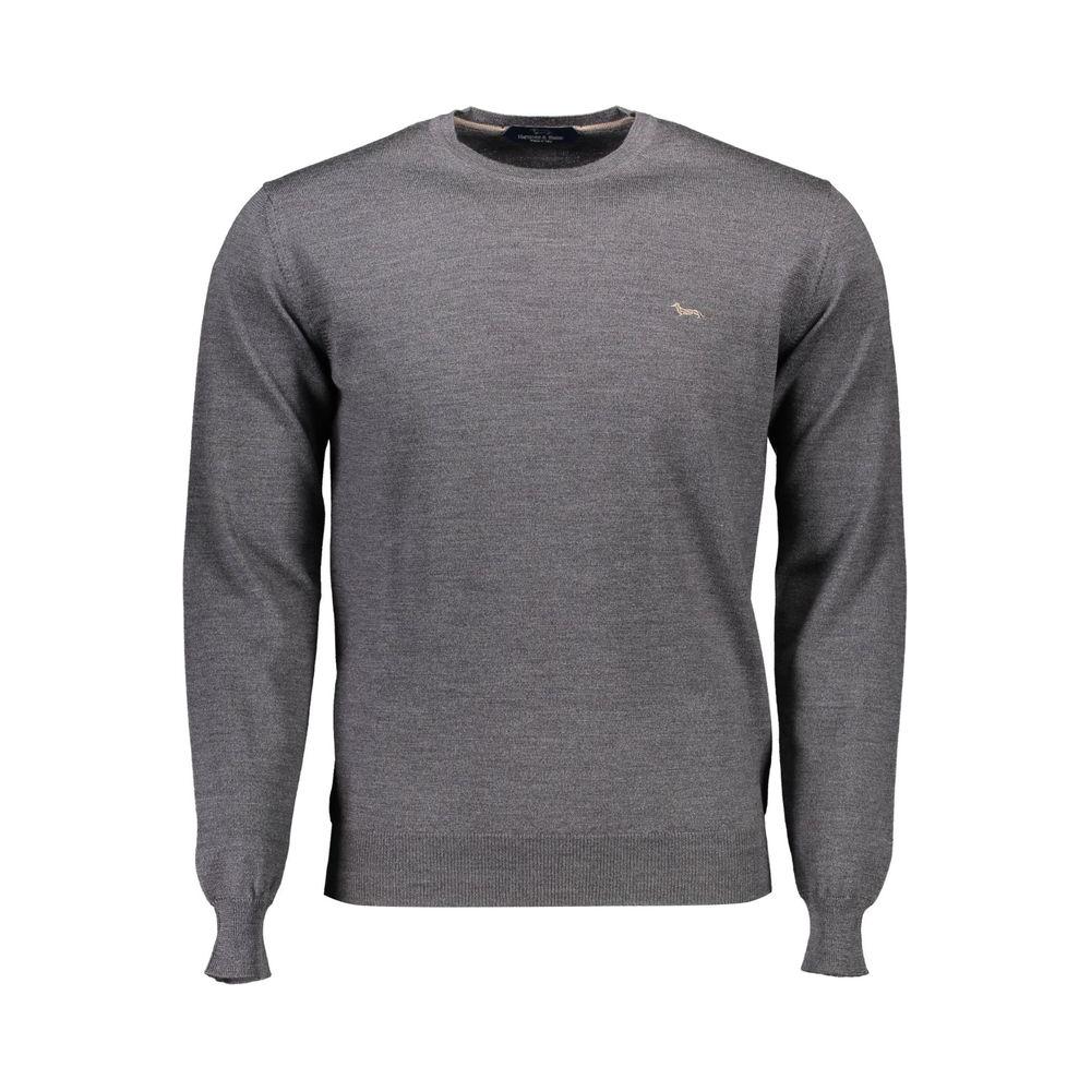 Harmont & Blaine gray wool men's sweater with round neck and long sleeves; features iconic logo, timeless sophistication and comfort.