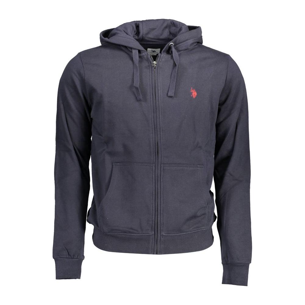 U.S. POLO ASSN. blue cotton men’s sweater with hood, featuring subtle embroidered logo, perfect for cool weather comfort.