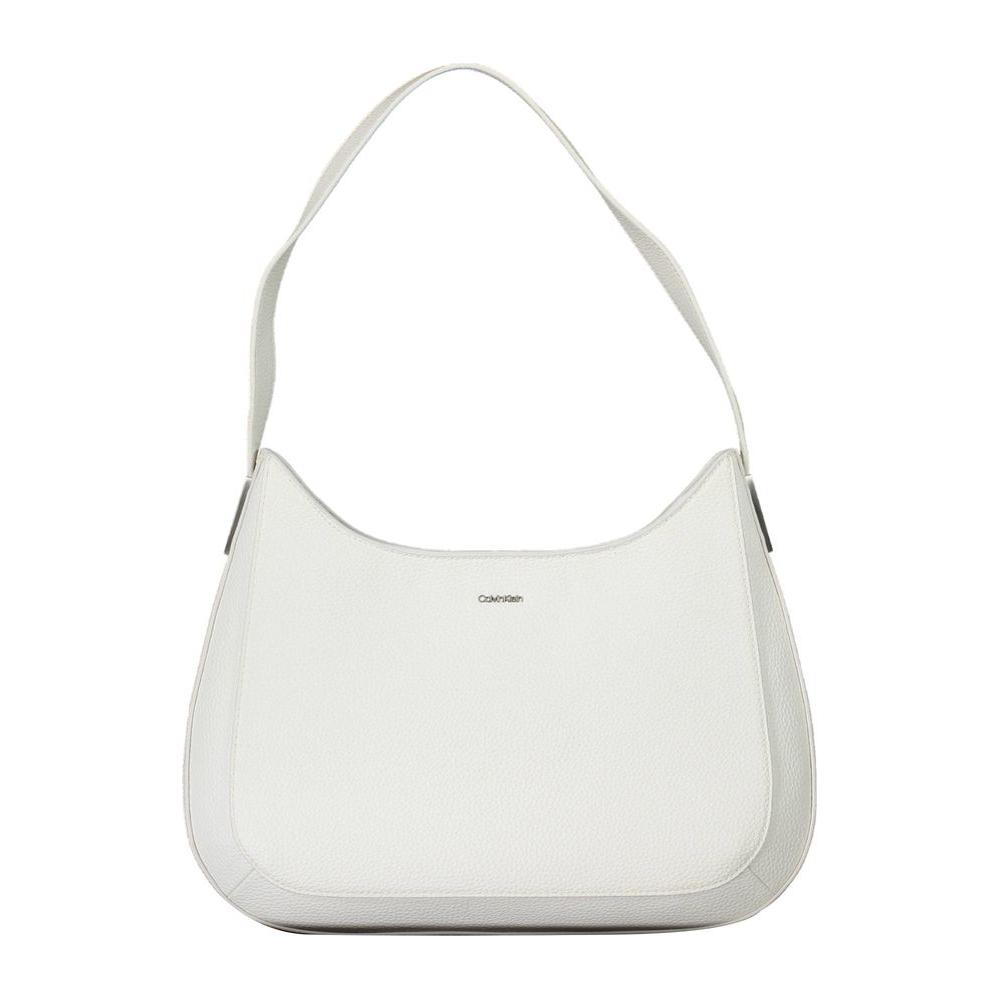 Calvin Klein white polyester women handbag with single shoulder handle, featuring a sleek design and practical zip closure.