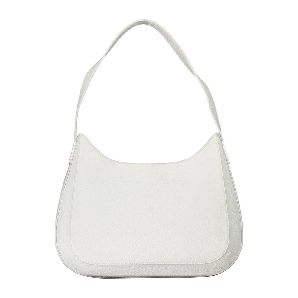 Calvin Klein white polyester women handbag with shoulder handle and zip closure, offering style and convenience. Sustainable fashion accessory.