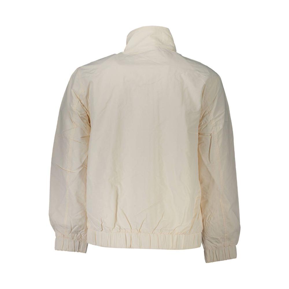 Back view of Tommy Hilfiger white polyamide men's jacket with elastic cuffs and waist.
