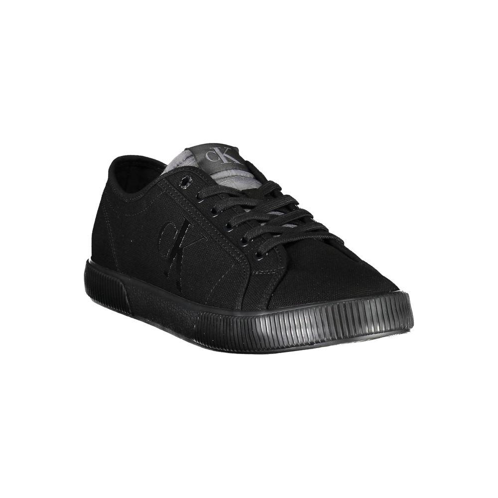 Calvin Klein black cotton men's sneaker with logo, eco-friendly design, featuring sporty style and sustainable materials.