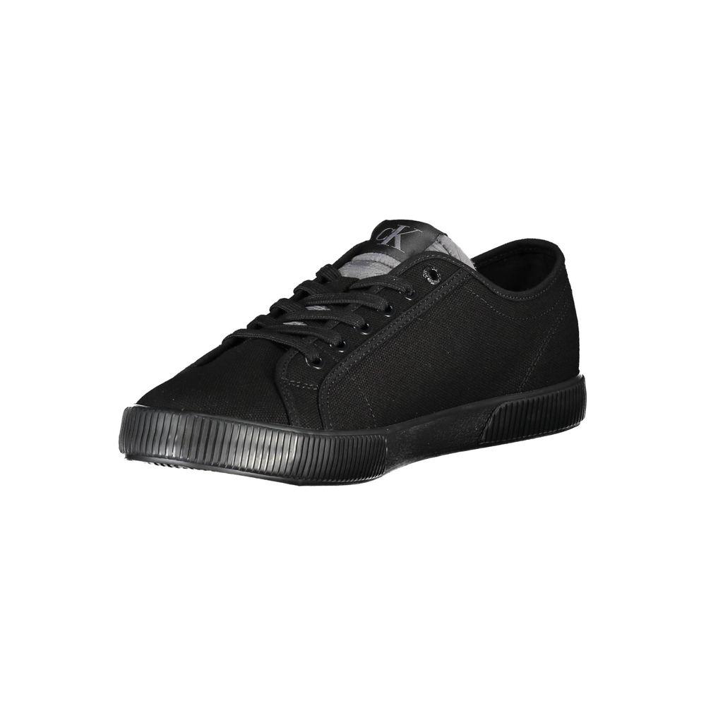Calvin Klein black cotton men's sneaker with iconic logo, eco-conscious design, and contrasting details for modern sporty style.
