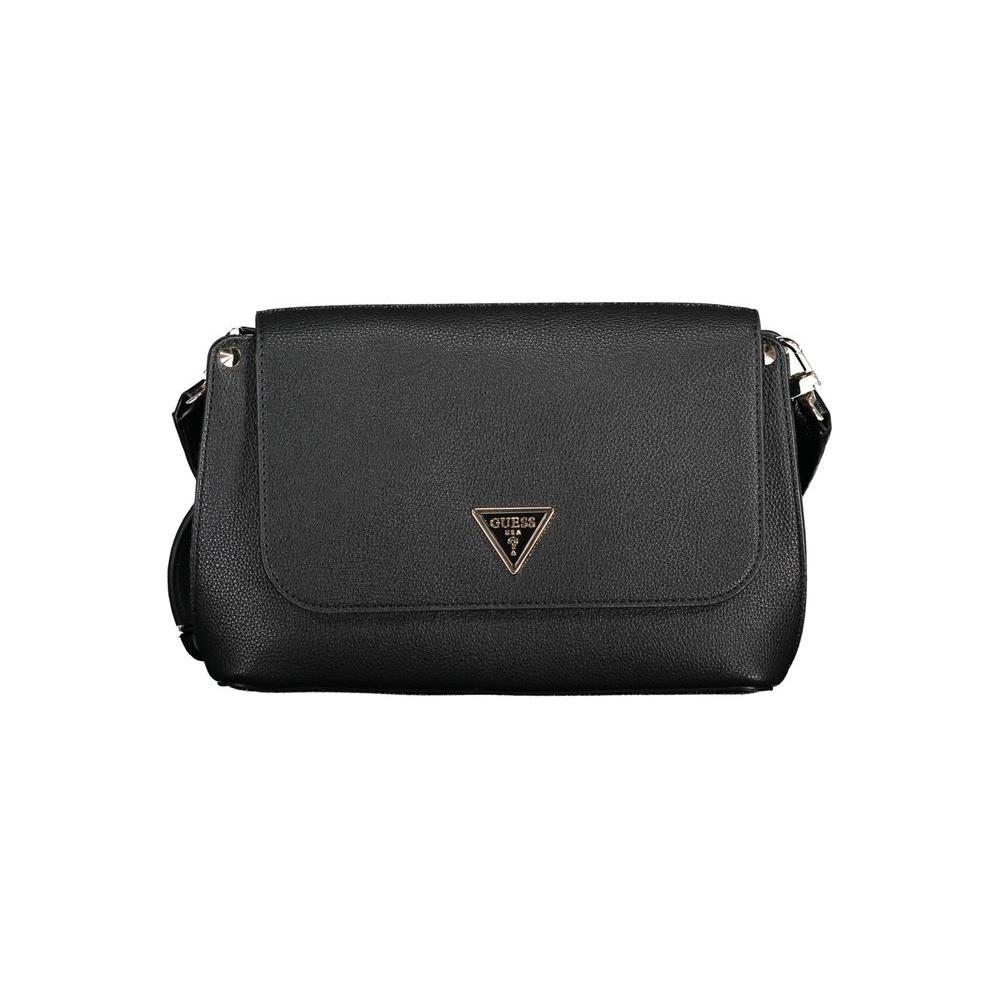 Guess Jeans black polyethylene handbag with adjustable strap, internal pocket, snap closure, and logo