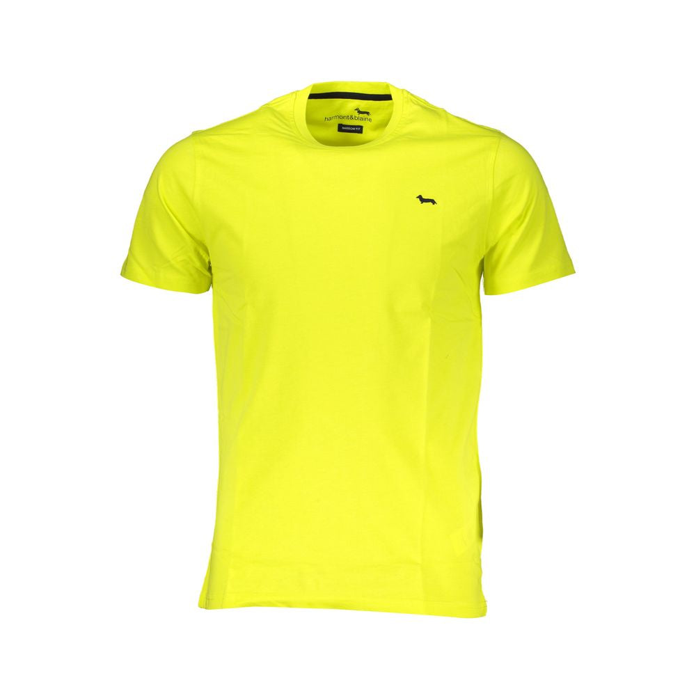 Harmont & Blaine Yellow Cotton T-Shirt with Short Sleeves, Narrow Fit, Crew Neck, and Logo Embroidery