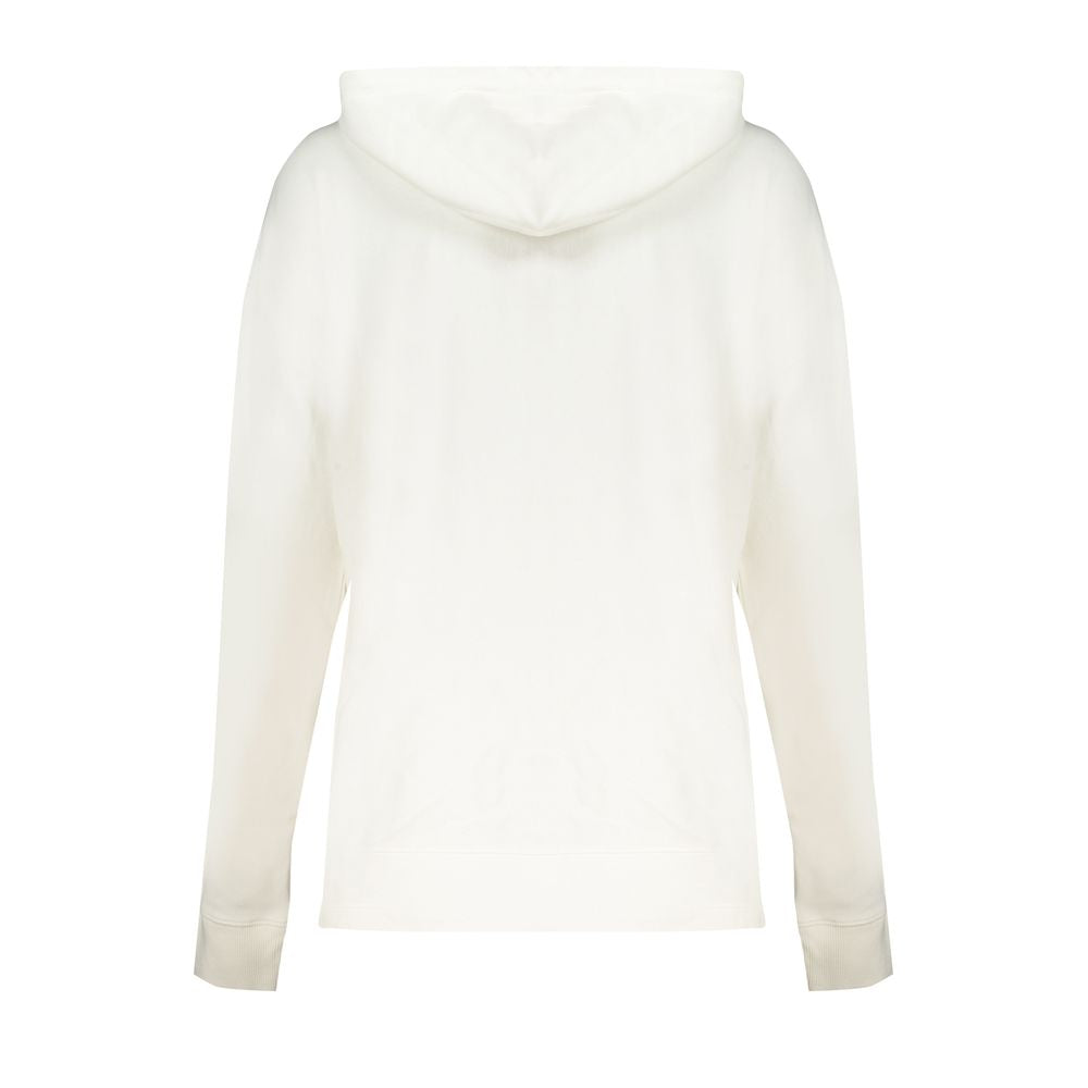 Back view of North Sails white cotton hooded sweatshirt with long sleeves, zip, and two pockets, made from organic cotton.