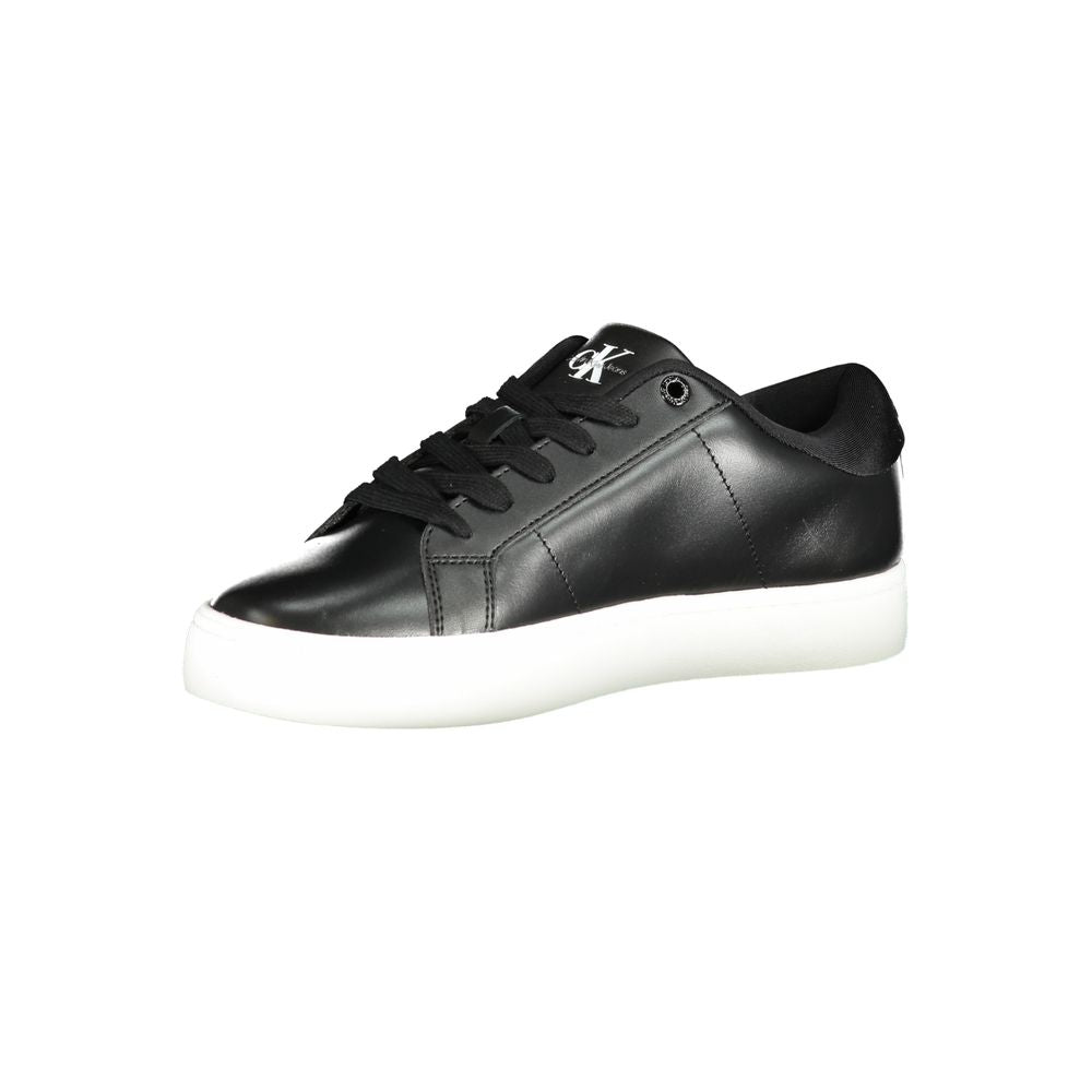 Calvin Klein black polyethylene women's sneaker with contrasting white sole and lace-up design for chic, urban style.