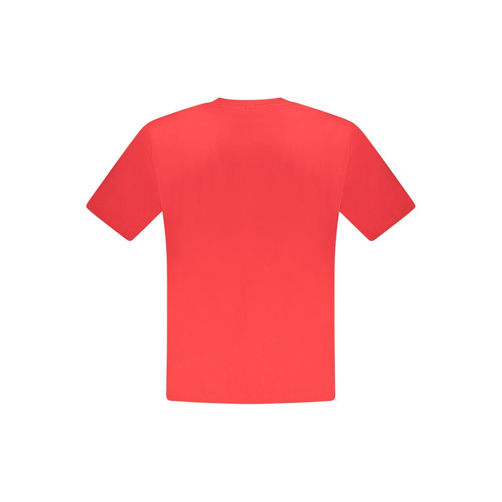 Back view of a North Sails red cotton men's T-shirt with short sleeves and crew neck, showcasing the vibrant color and premium fabric.