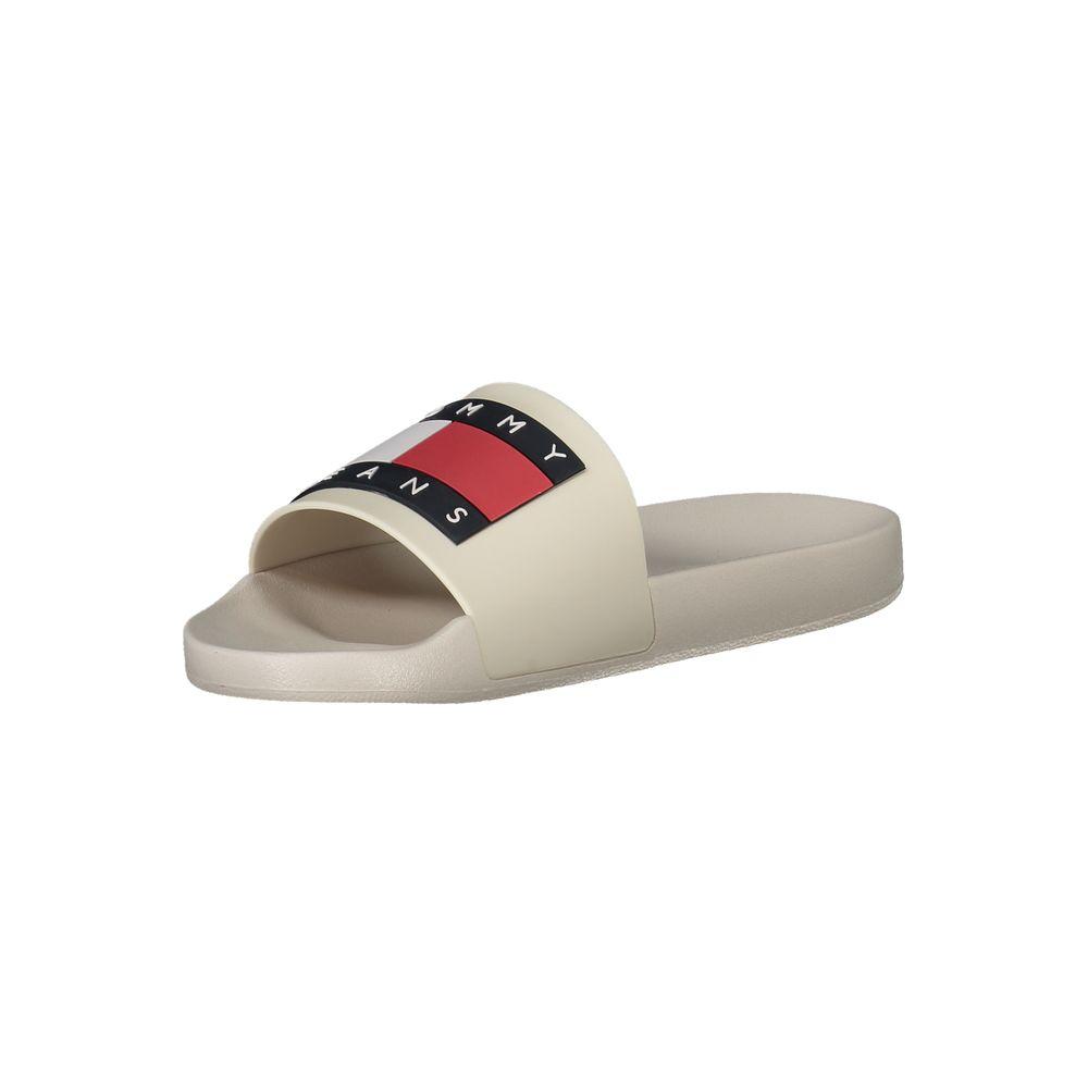 Tommy Hilfiger beige polyethylene men's sandal with logo print, perfect for casual wear and beach activities.