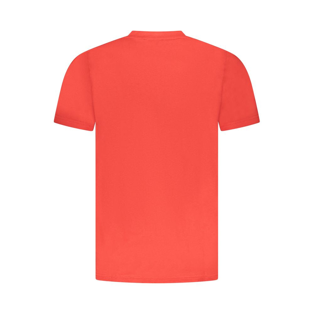 Back view of Cavalli Class Red Cotton Men's T-Shirt with short sleeves and crew neck.